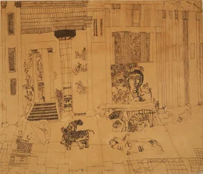 Ohne Titel (Palast mit Kaiserstatue und Tigern)